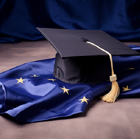 graduation hat on EU flag representing European PhD programs