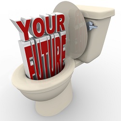 The words your future in a toilet representing a ruined scientific career